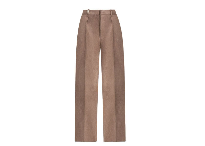 Maniere De Voir Solene Suede Wide Leg Pleated Pants Brown
