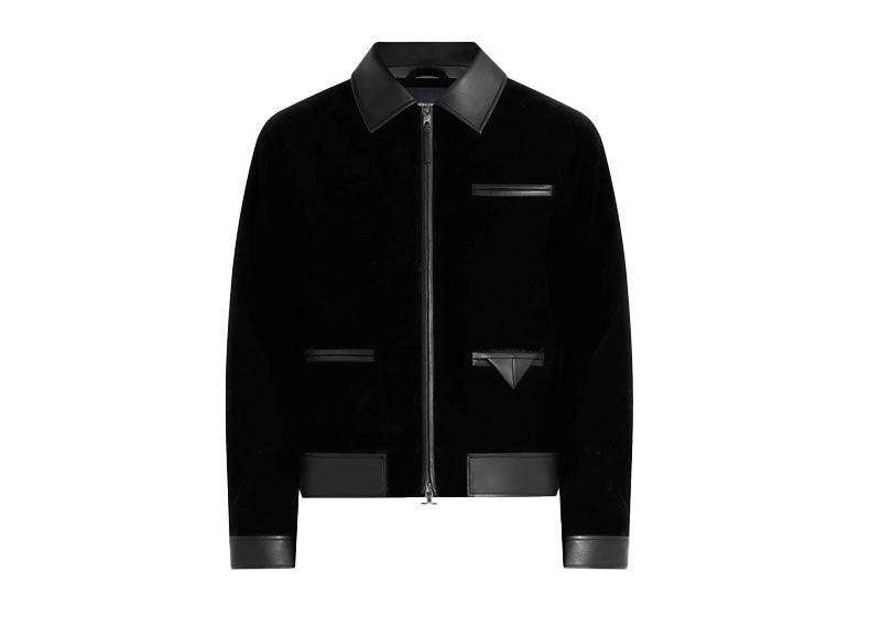 Maniere De Voir Velvet & Leather Contrast Jacket Black