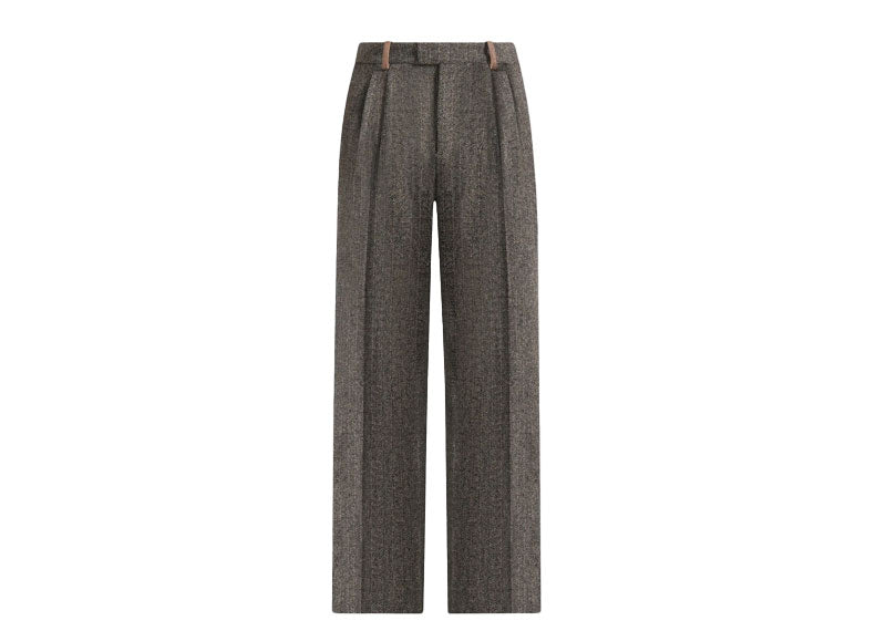 Maniere De Voir Herringbone Wool Twin Pleat Trousers Grey