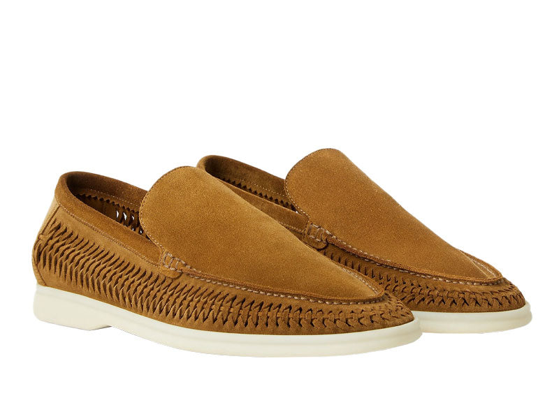 Loro Piana Summer Walk Loafer Woven Suede Tan
