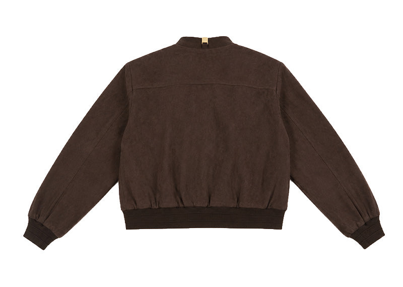 Maniere De Voir Suede Wide Shoulder Bomber Jacket Dark Brown