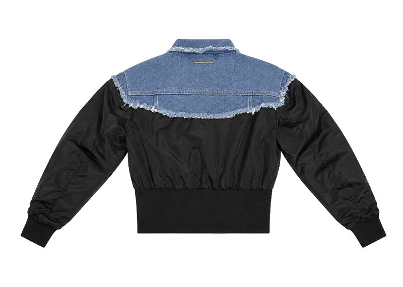 Maniere De Voir Denim Bomber Jacket Blue/Black