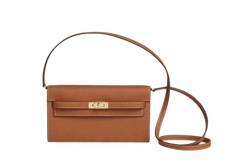 Hermes Kelly Classic To Go Wallet In Epsom Calfskin Leather Gold Hardware