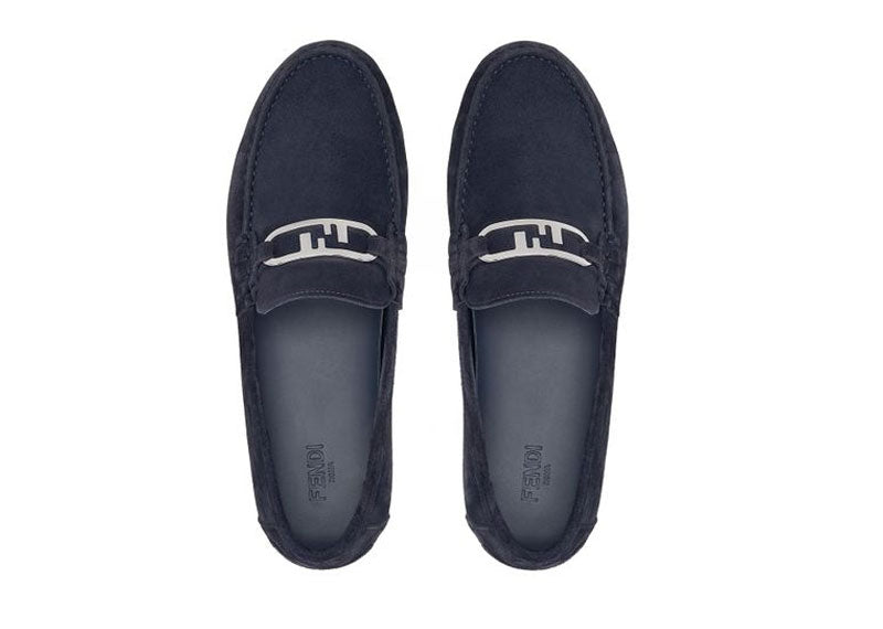 Fendi O'Lock Slip-On Loafers Suede Navy Blue