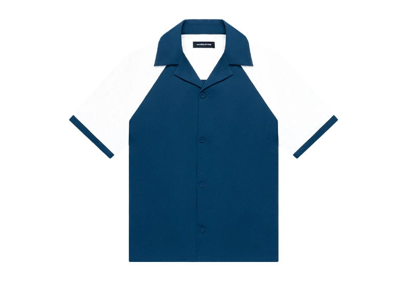 Maniere De Voir Color Block Raglan Reverse Shirt Navy Cream
