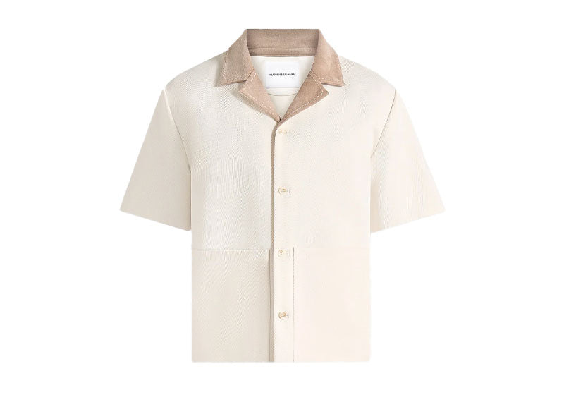 Maniere De Voir Joel Suede Revere Collar Twill Shirt Cream