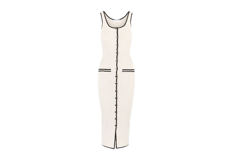 Maniere De Voir Daphne Rib Knit Contrast Mini Dress Cream Black