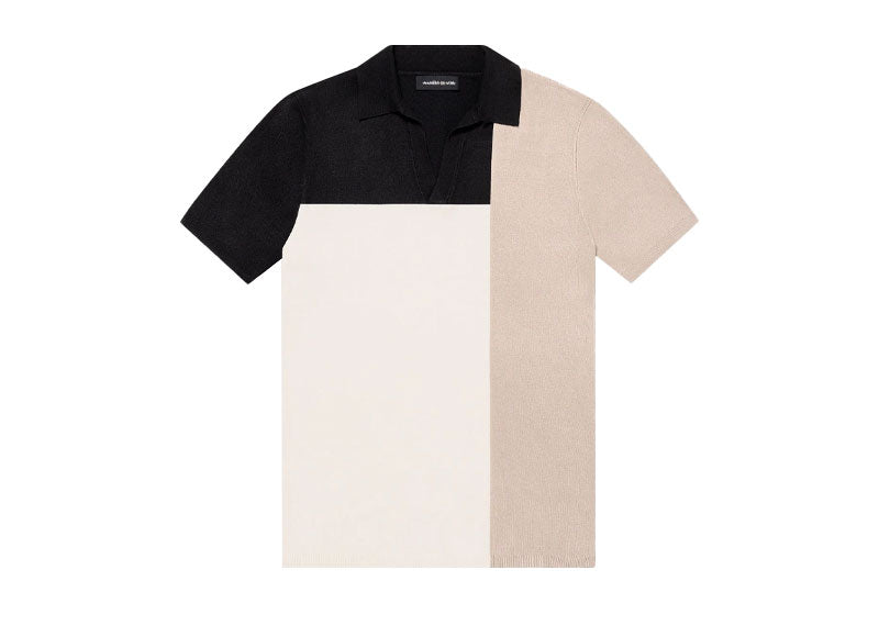 Maniere De Voir Color Block Knit Revere Polo Top Black/Beige