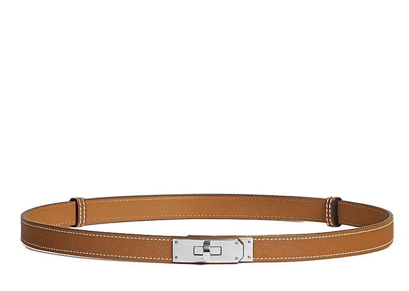 Hermes Kelly 18 Buckle Belt Brown Silver Hardware