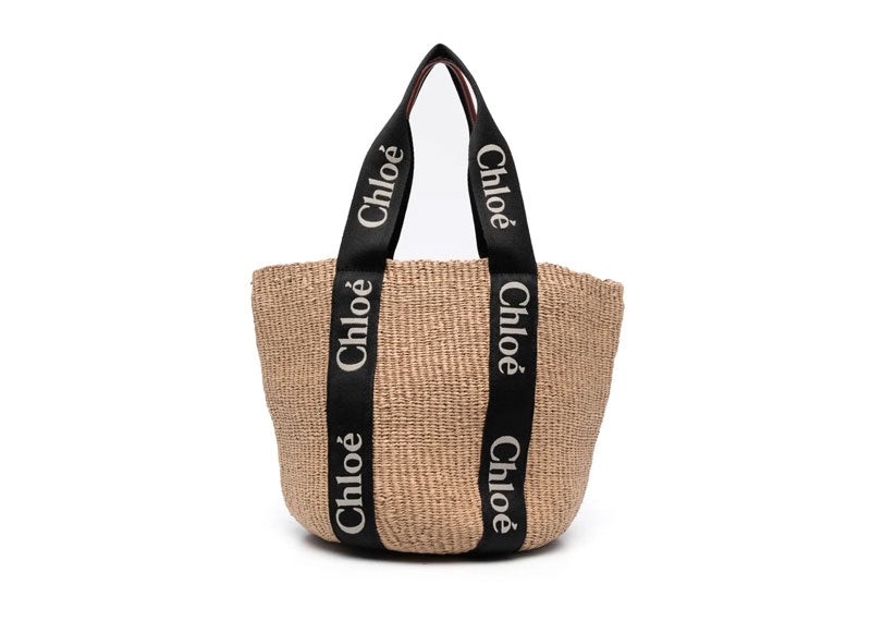 CHLOÉ Large Woody Basket Tote Bag Beige/Black