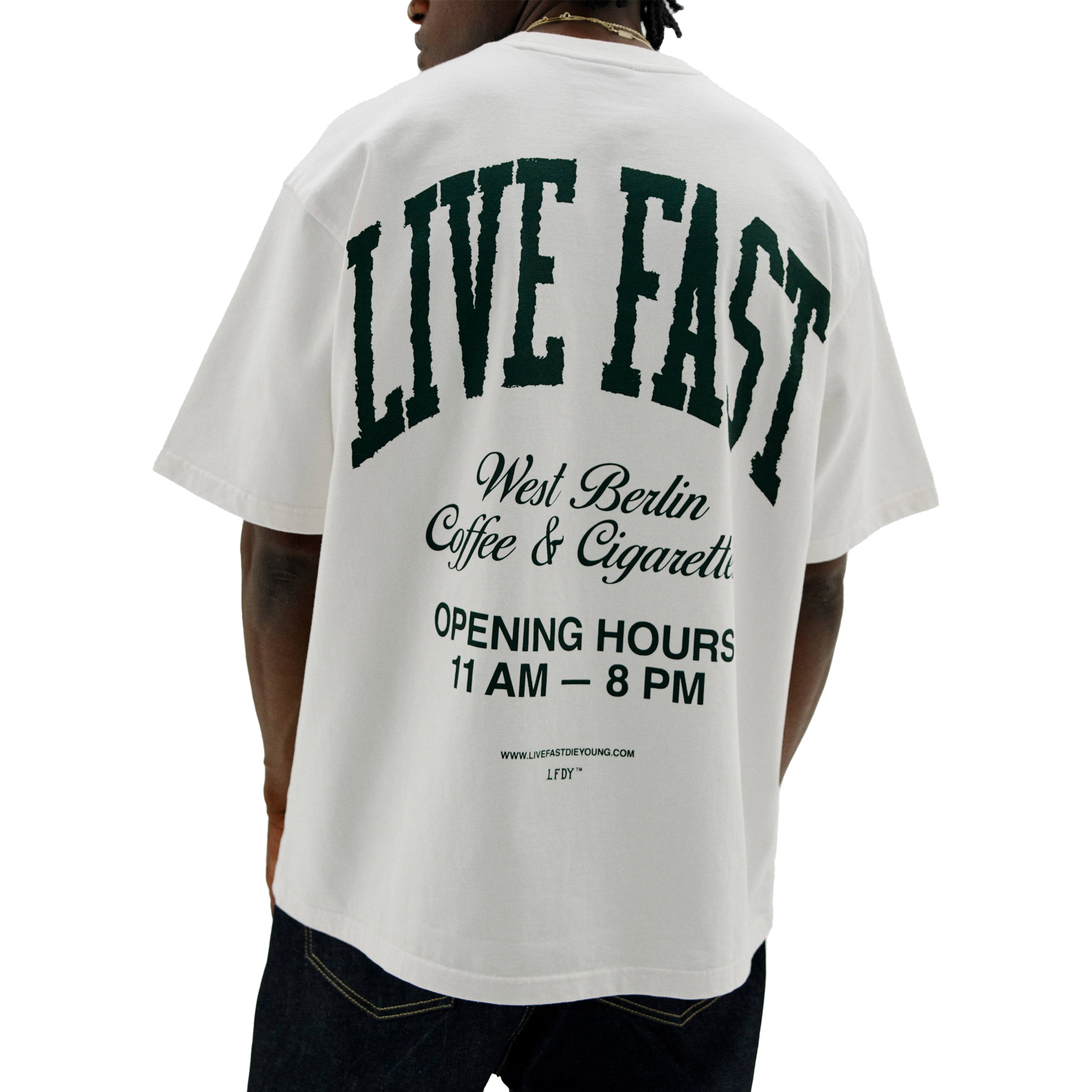 LIVE FAST DIE YOUNG Coffee T-Shirt White | Soul Gallery
