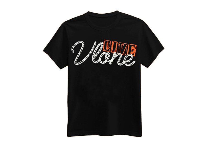 Vlone Live Vlone Die Vlone Orange Print T-Shirt Black