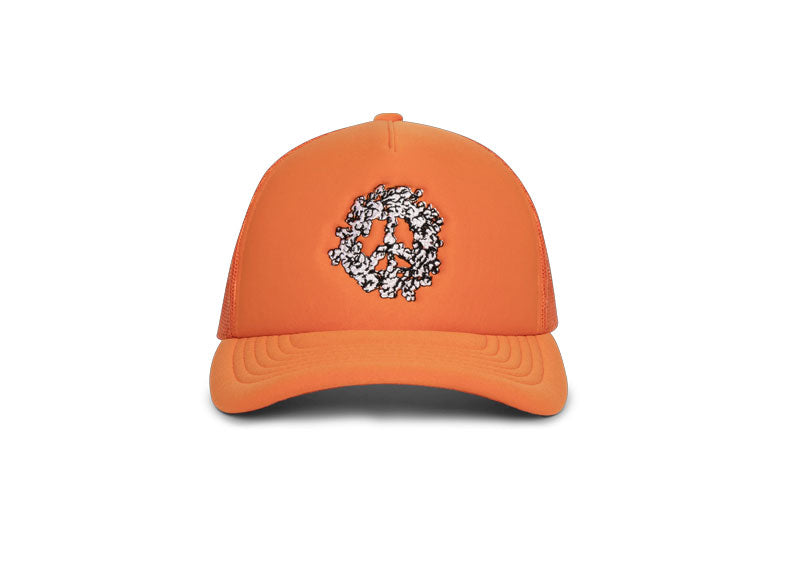 DENIM TEARS Cotton Peace Wreath Trucker Hat Orange