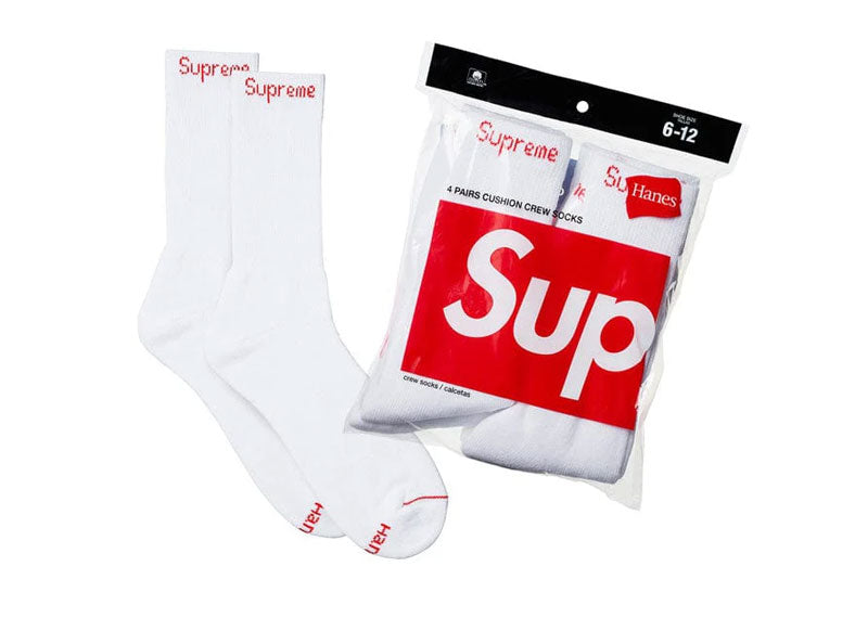 SUPREME Hanes Crew Socks (4 Pack) White