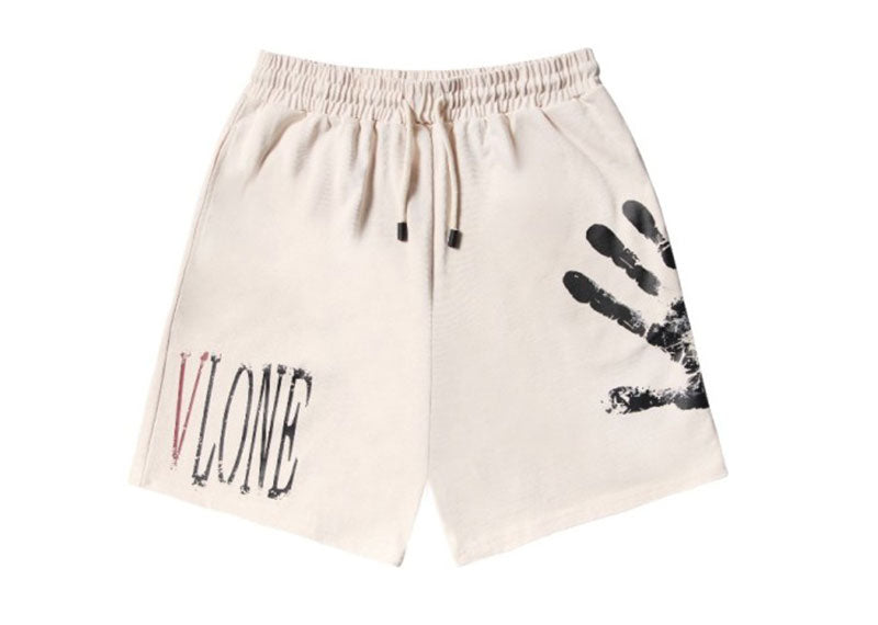 Vlone Black handprint Shorts Beige