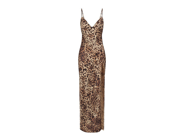 SKIMS x Dolce&Gabbana Silk Long Slip Dress Leopard