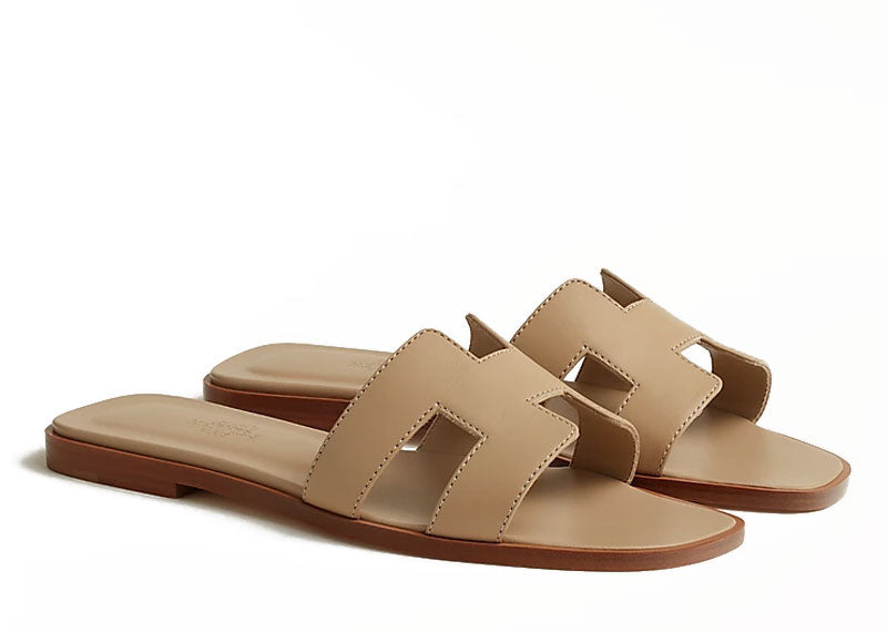 Hermes Oran Sandal Beige Box Calfskin Leather