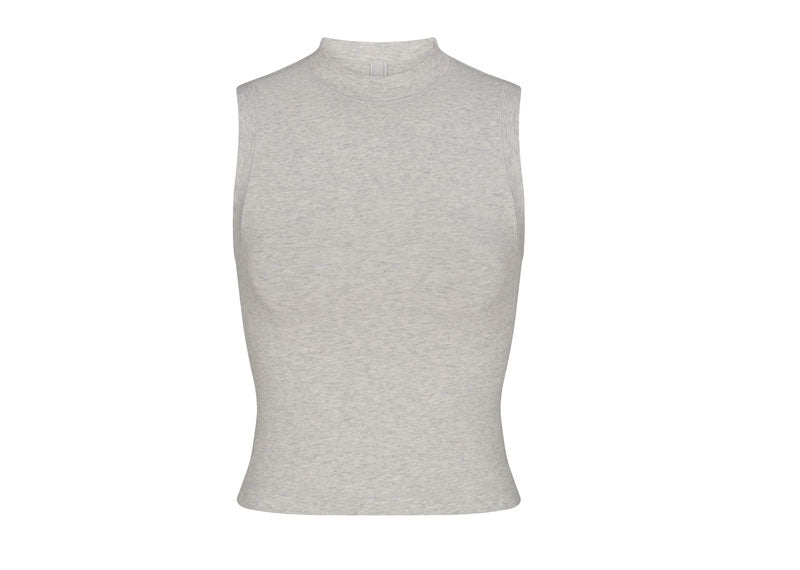 SKIMS Cotton Jersey Mock Neck Tank Top Light Heather Grey