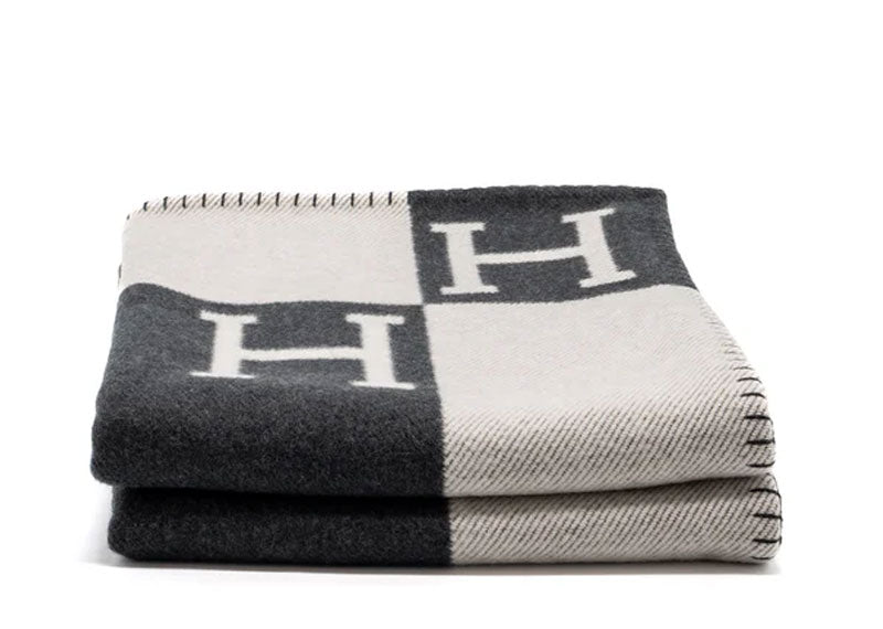 Hermes Avalon Throw Blanket Ecru/Gris Fonce