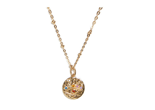 Soul Gallery Ball Station Chain with Multi-Colour Evil Eye Pendant 18ct Gold Plated | Soul Gallery