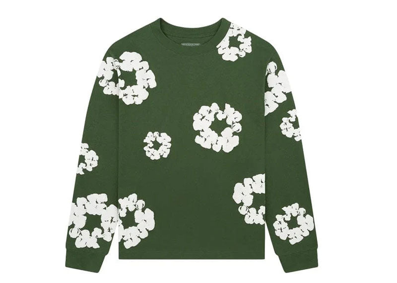 Denim Tears Long Sleeve Cotton Wreath T-Shirt Green