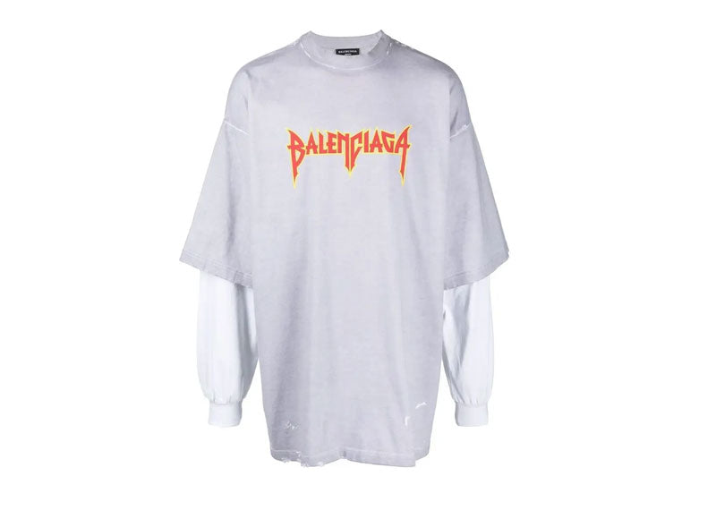 Balenciaga Metal Vintage Oversized L/S T-Shirt White/Grey | Soul Gallery