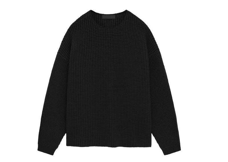 Fear of God Essentials Heavy Waffle Crewneck Sweater Black | Soul Gallery