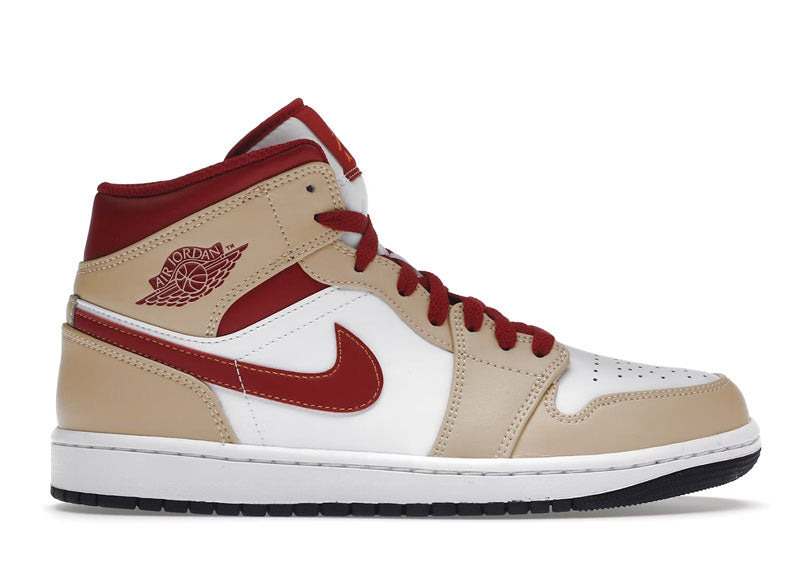 Jordan 1 Mid Light Curry Cardinal