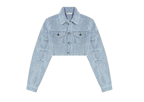 Maniere De Voir Cropped Boucle Denim Jacket Mid Blue | Soul Gallery
