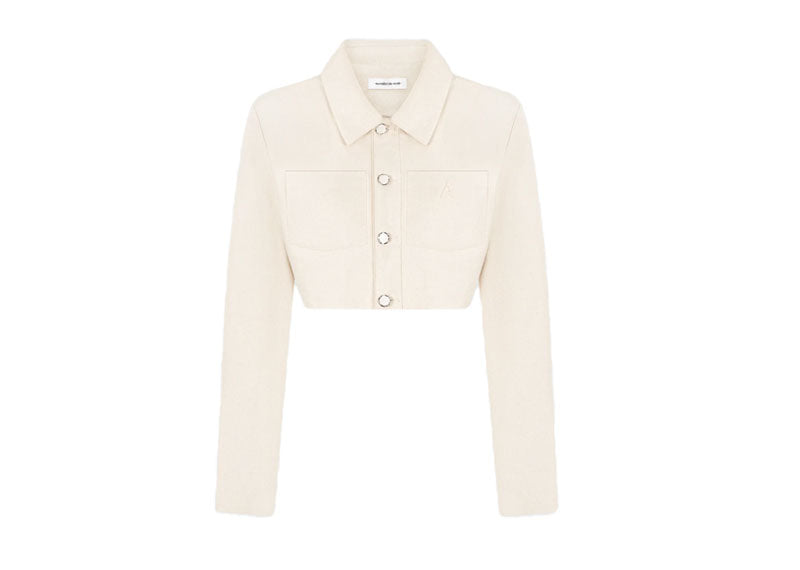 Maniere De Voir Wide Shoulder Cropped Denim Jacket Cream | Soul Gallery