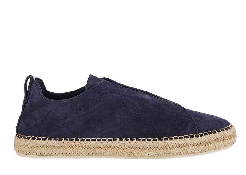 Zegna Triple Stitch Espadrilla Suede Navy | Soul Gallery