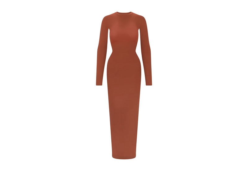 SKIMS Fits Everybody Crewneck Long Sleeve Dress Saffron | Soul Gallery