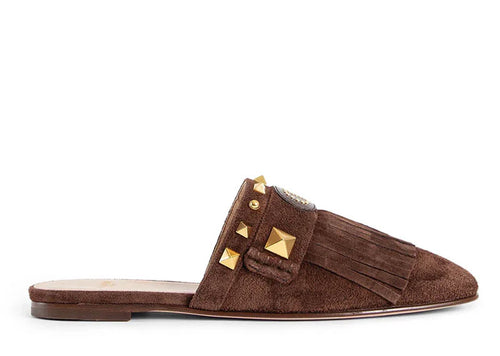Valentino Garavani Plaster Caster Fringed Slide Mules Brown | Soul Gallery