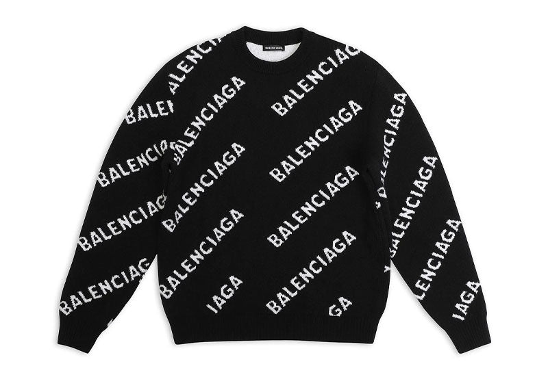 Balenciaga All Over Logo Sweater Navy | Soul Gallery