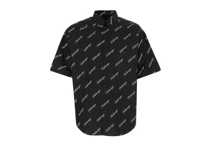 Balenciaga All Over Script Logo Large Fit Shirt Black | Soul Gallery