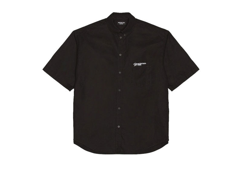 Balenciaga Logo Embroidered Short Sleeve Shirt Black | Soul Gallery