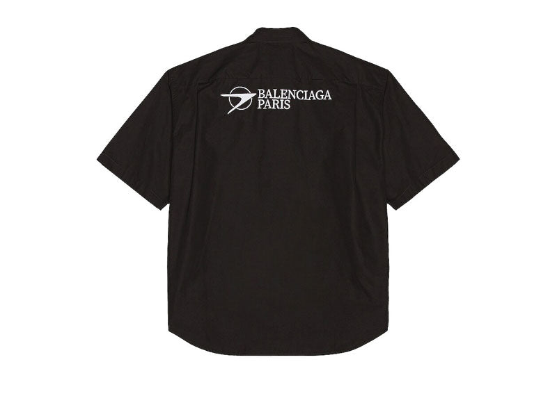 Balenciaga Logo Embroidered Short Sleeve Shirt Black | Soul Gallery