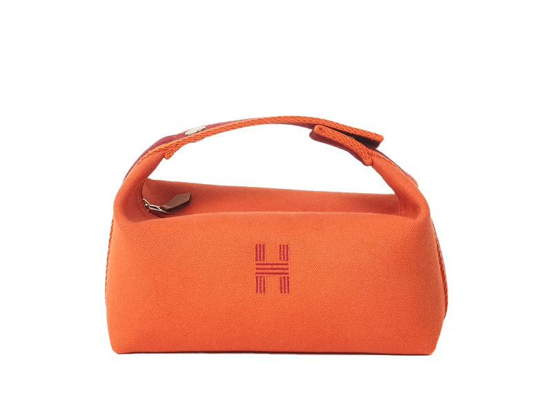Hermes Canvas Small Bride-A-Brac Pouch Orange Burgundy