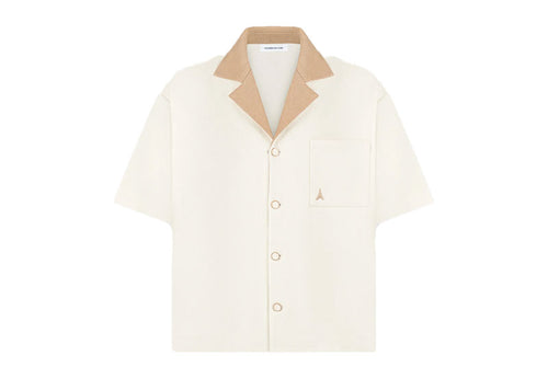 Maniere De Voir Boxy Wool Revere Shirt Cream/Brown