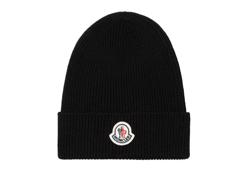 Moncler Logo Patch Knitted Beanie Black