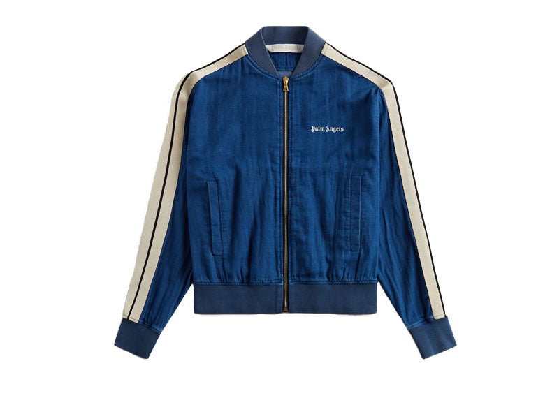 Palm Angels Chambray Track Bomber Jacket Indigo Off White