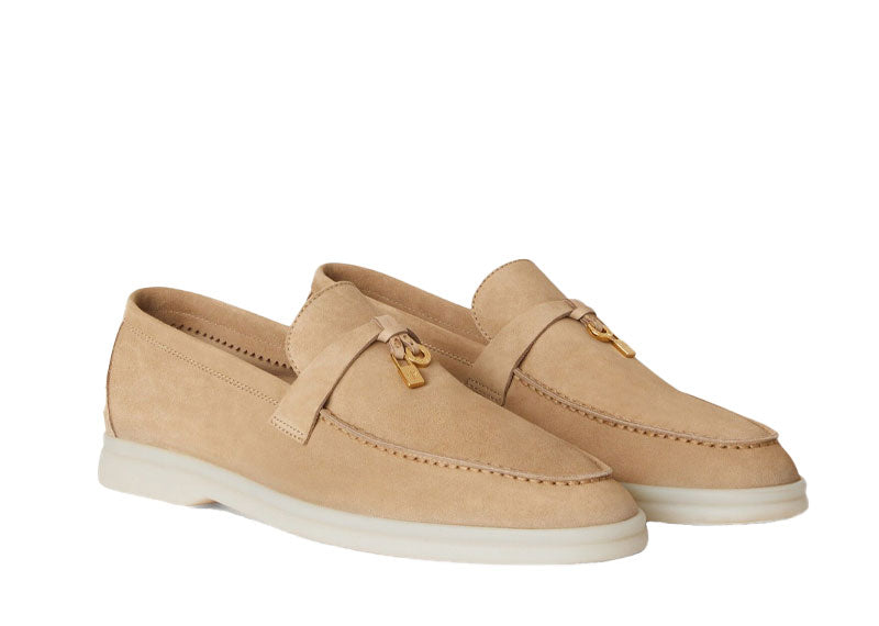Loro Piana Summer Charms Walk Loafers Suede Sandstone