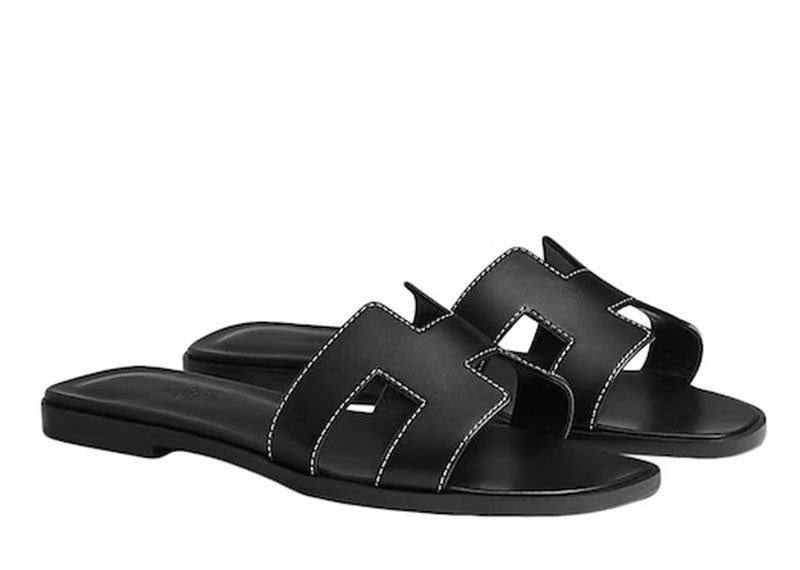Hermes Oran Sandal Noir Box Calfskin Leather