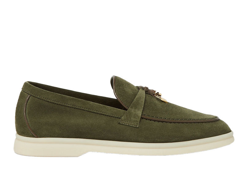 Loro Piana Summer Charms Walk Loafers Suede Ribben Green