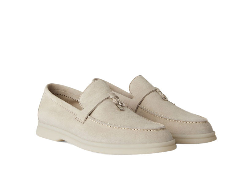 Loro Piana Summer Charms Walk Loafer Suede Pearl Powder