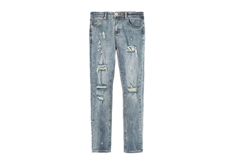 Maniere De Voir Patchwork Paint Splatter Jeans Blue