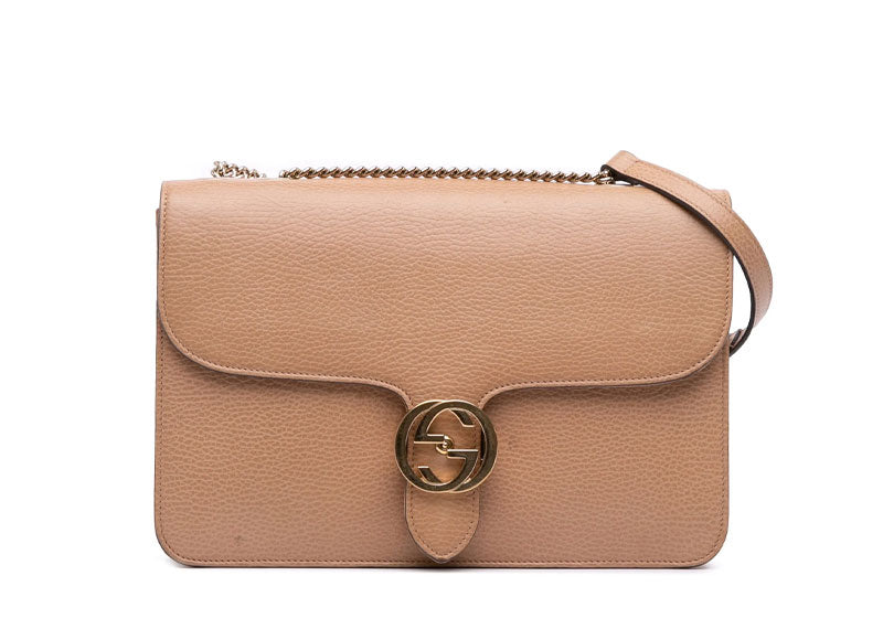 Gucci Dollar Calfskin Interlocking G Shoulder Bag Brown