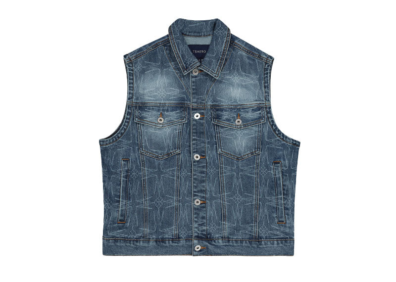 TSHEPO OVI Monogram Denim Waistcoat Light Blue