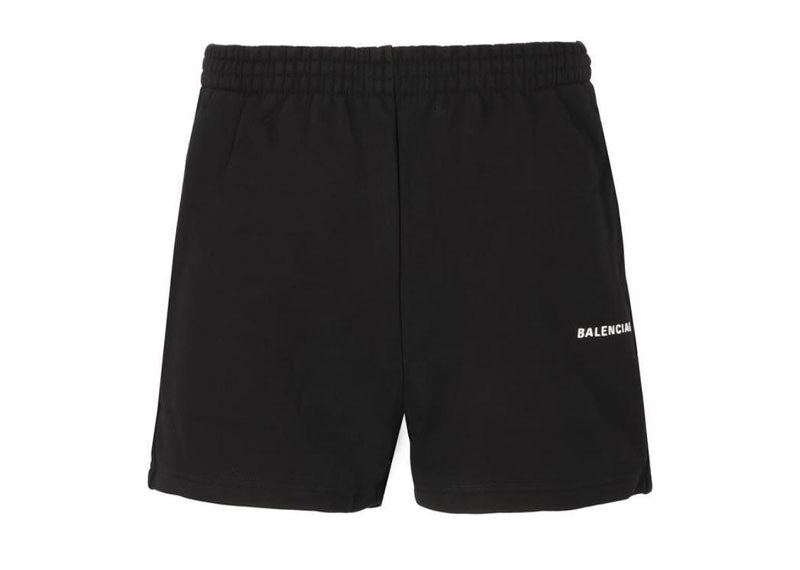 Balenciaga Logo Print Cotton Jersey Shorts Black