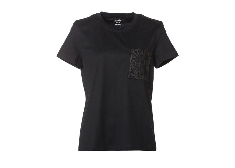 Hermes Droit Poche Brodee T-Shirt Noir